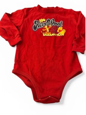 Disney Winnie the Pooh Baseball Onesie 24M Red Bodysuit